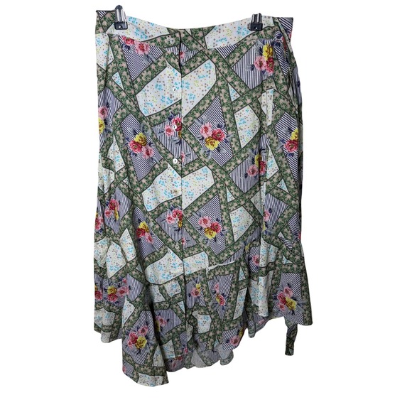 Playa Lucila Dresses & Skirts - Playa Lucila Womens Floral Patchwork Button Front Cotton Midi Skirt Multi S